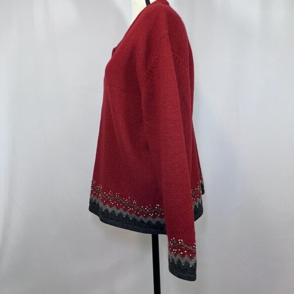 Woolrich V neck pullover sweater wool red womens XL - Picture 2 of 12